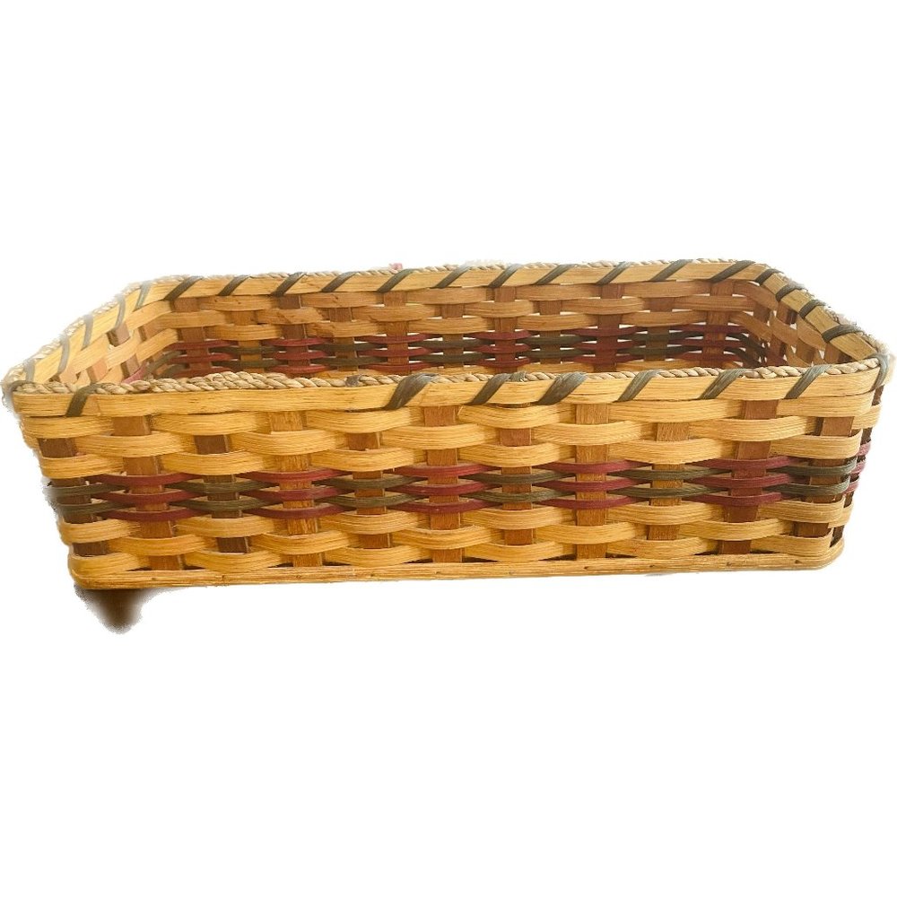 Large Organizer Basket | Amish Woven Wicker Decorative Storage leather handles
